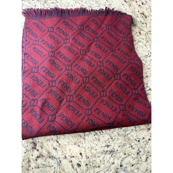 Women's Fendi Navy & Maroon Monogram Scarf - Picture 2 of 3